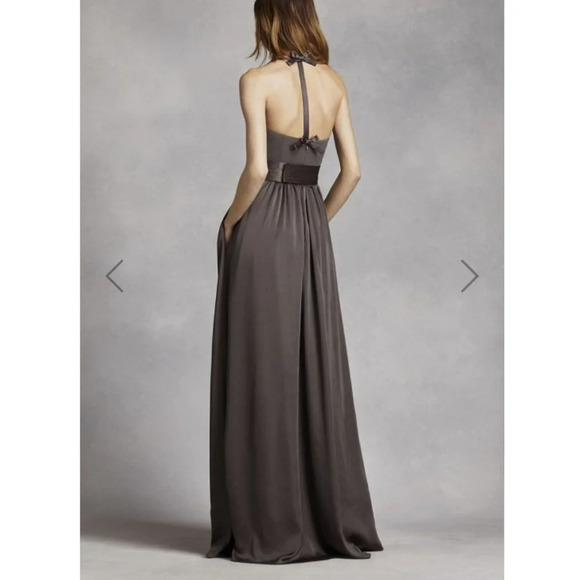 White by  Vera Wang VW360214 -Neck Halter Gown with Slit SZ 2 NWT - Picture 3 of 16